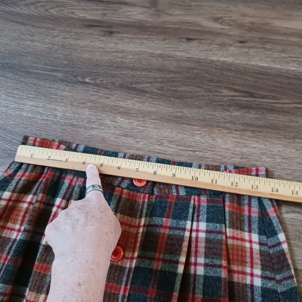 Vintage Pendleton Wool Plaid Maxi Skirt Red Green Button Front Size 14 - Picture 6 of 9